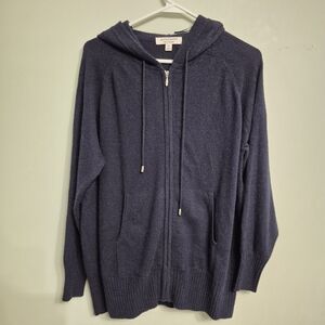 Autograph Men's Quiet Luxury Navy Cashmere Knit Zip Hooded Sweater Size Medium